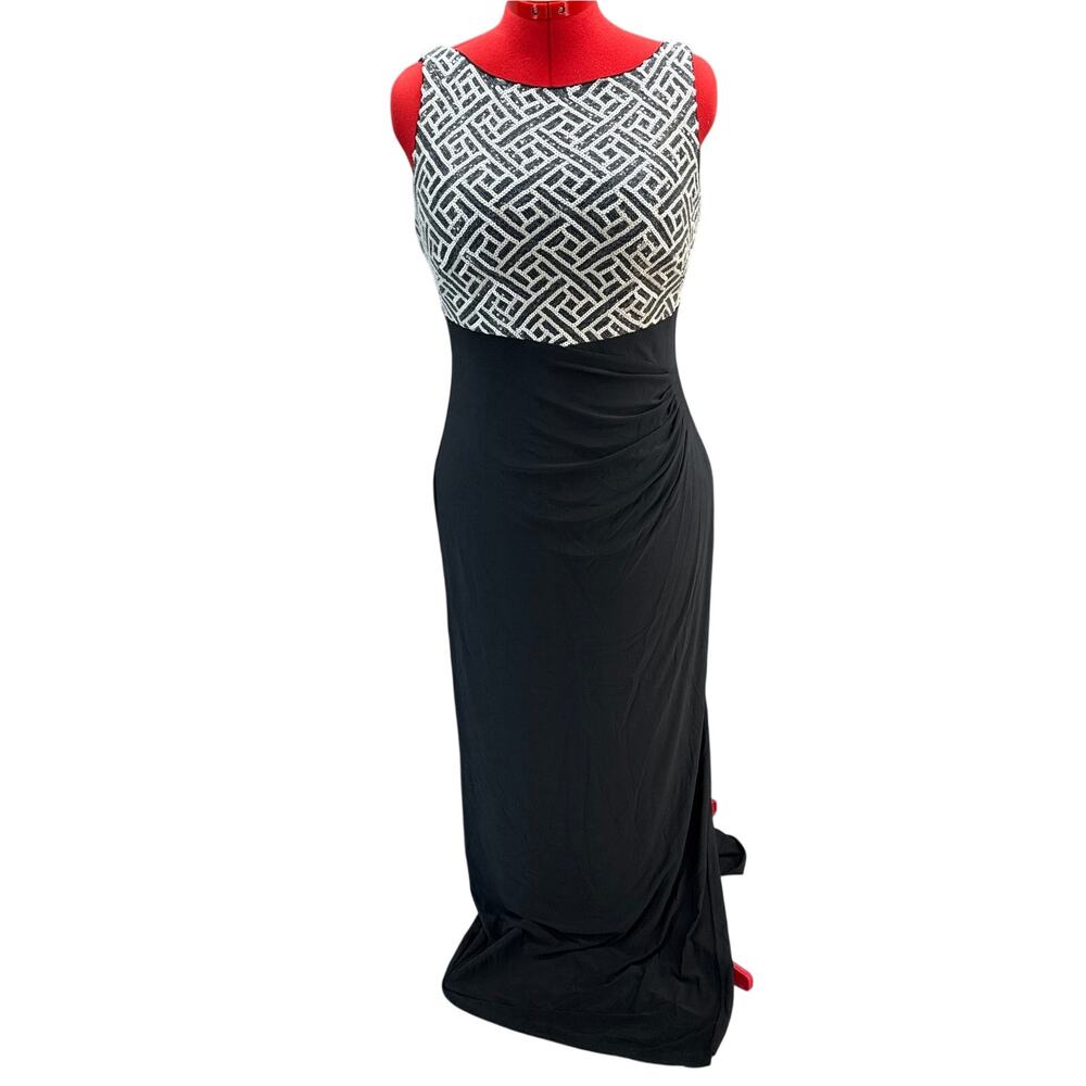 Lauren Ralph Lauren Black Silver Sequin Bodice Evening Gown Dress Women 12